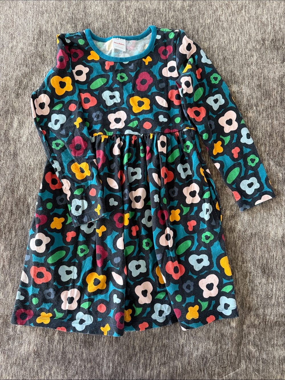 Hanna Andersson Navy Floral Long Sleeve Dress with Multicolor Flowers